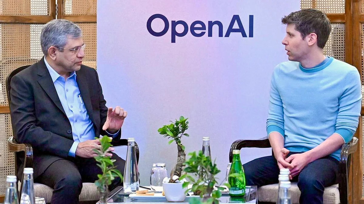 Ashwini Vaishnaw with OpenAI CEO Sam Altman during a meeting in New Delhi