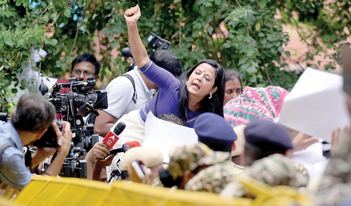 Trinamool’s Mahua Moitra at an INDIA bloc protest against ‘vote chori’, New Delhi, 11 August 2025