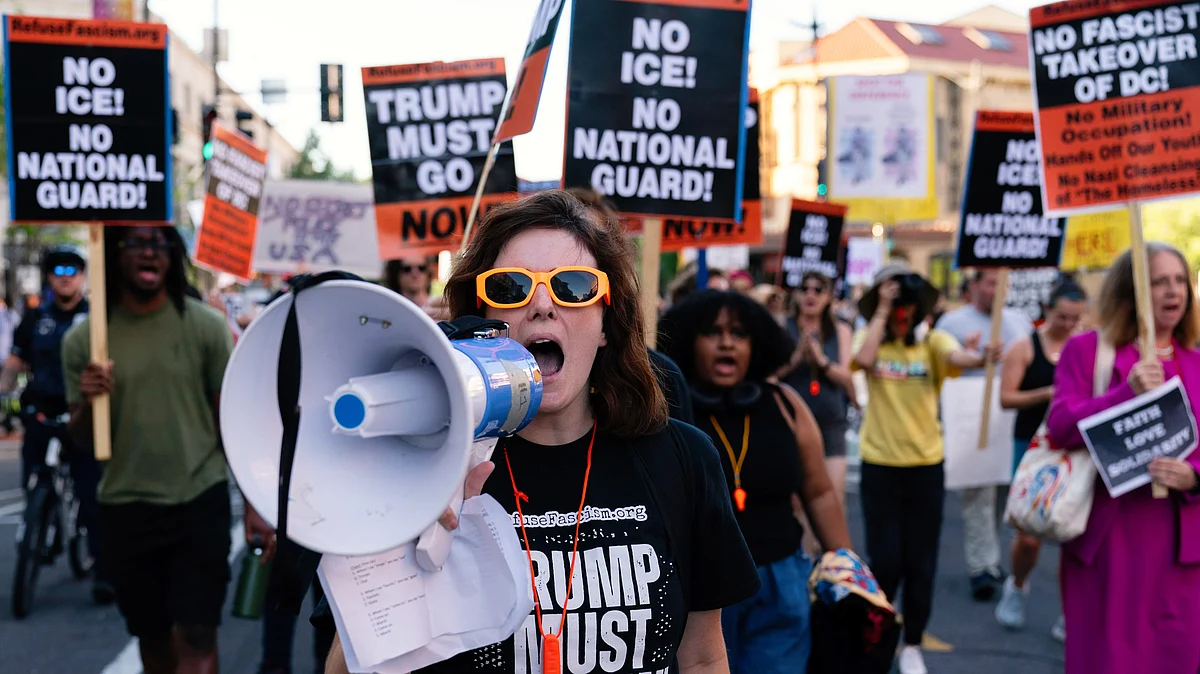 A protest against Trump's use of federal law enforcement and National Guard troops in Washington