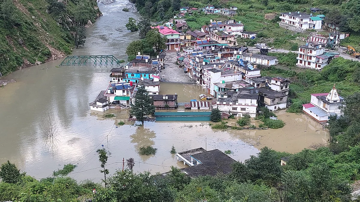 A flooded Syanachatti in Uttarkashi (photo courtesy: @Uttarkashi_Echo/ X)