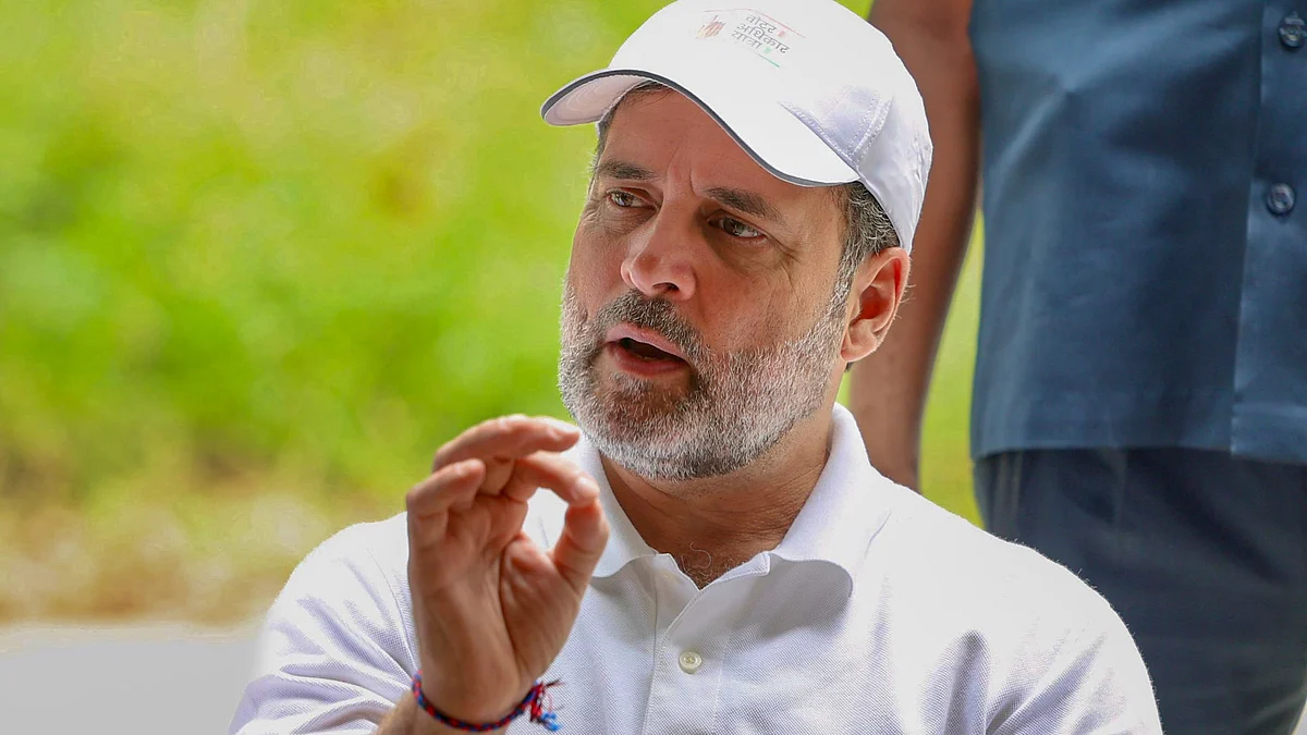 Rahul Gandhi during a meeting in Munger, Bihar