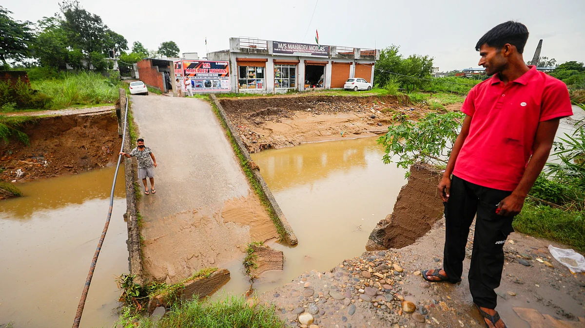 A damaged bridge in Jammu.