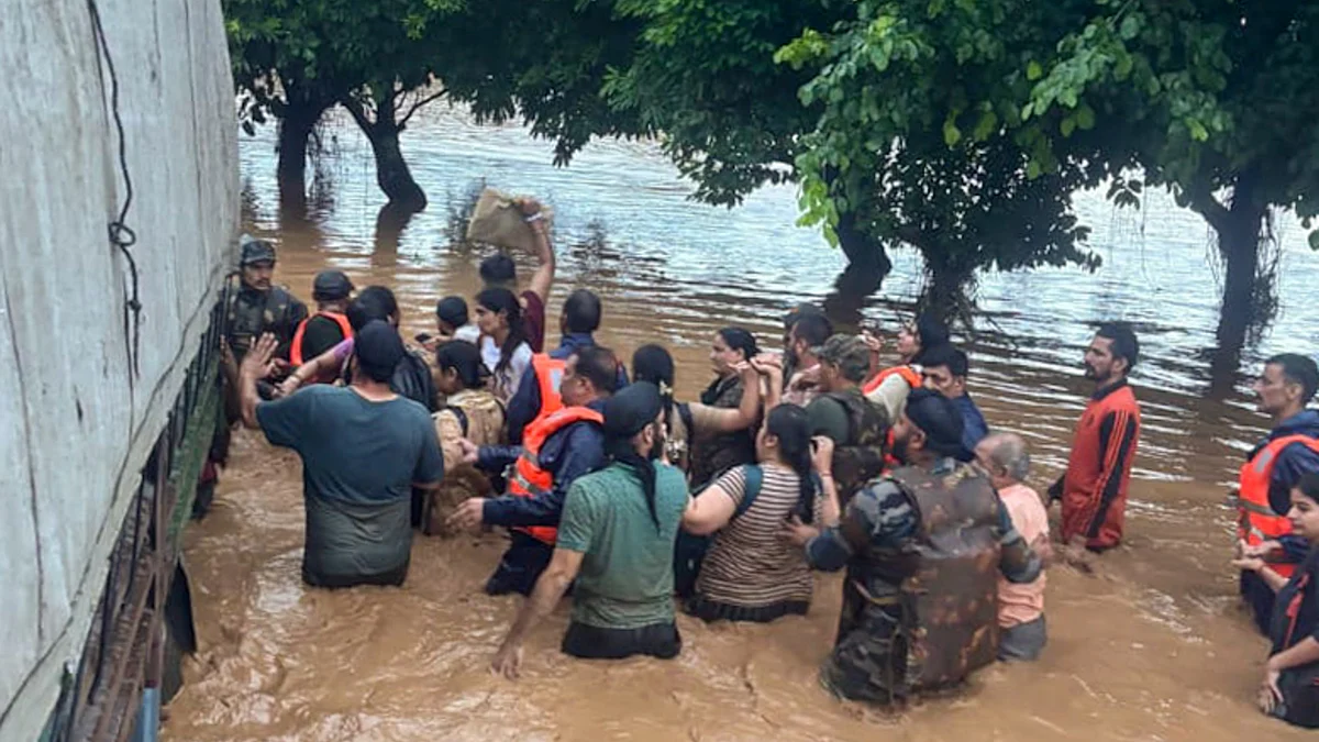 Rescue operation underway following a flood threat in Jammu on 26 August