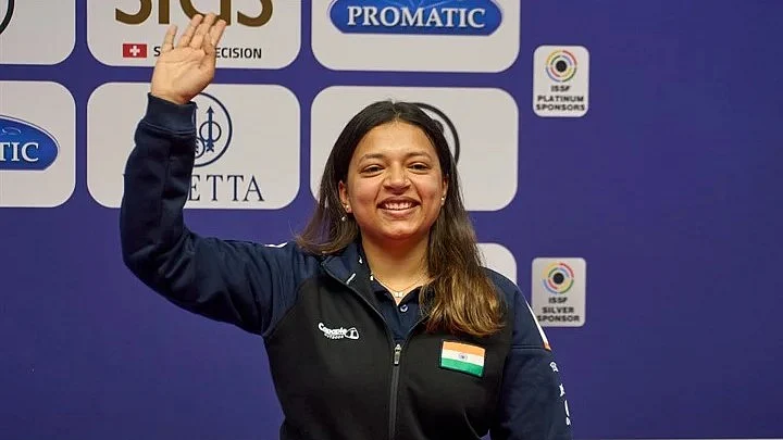 Sift Kaur Samra at the podium