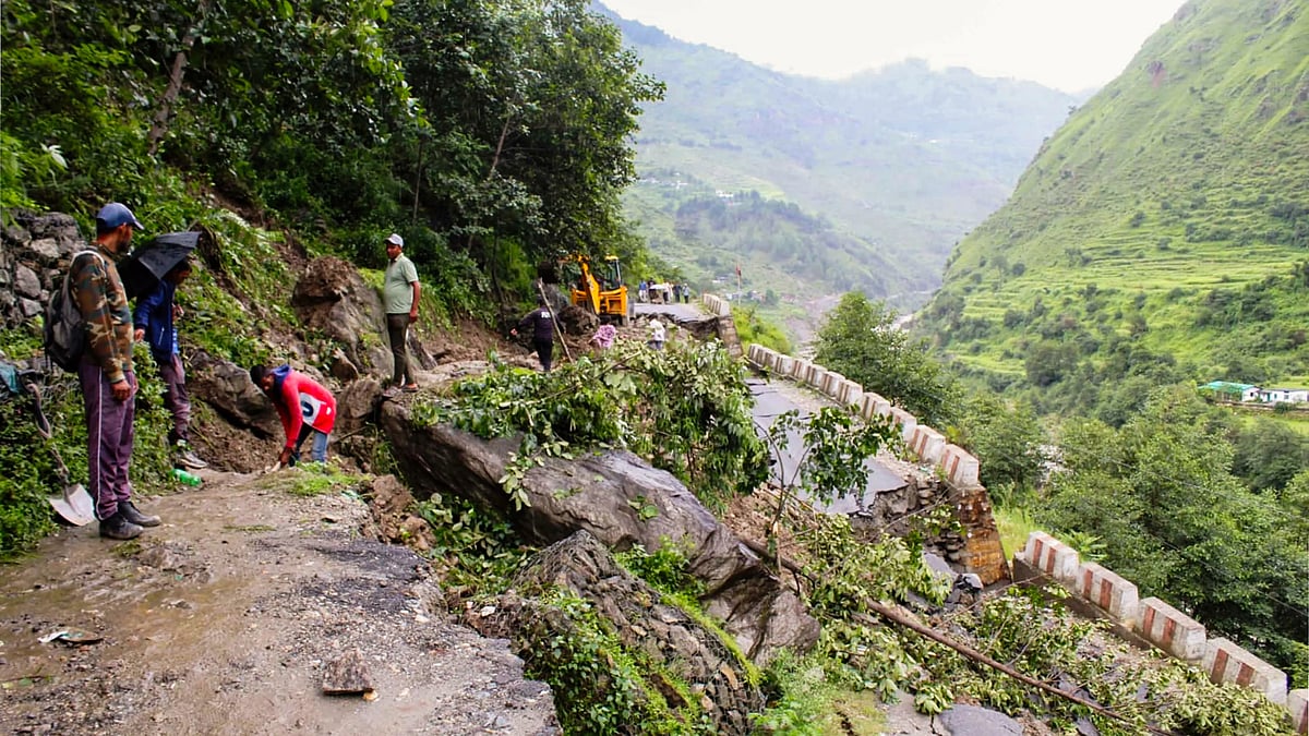 A collapsed road in Uttarkashi