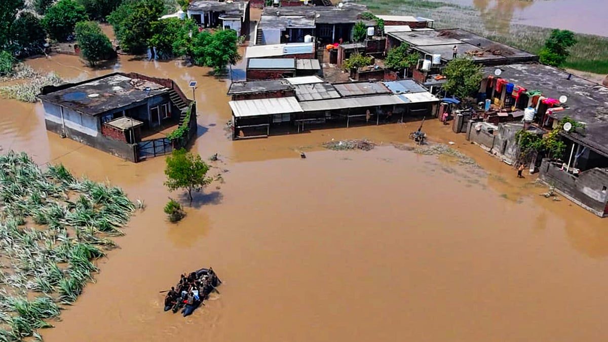 Partially submerged houses in flood-ravaged Gurdaspur