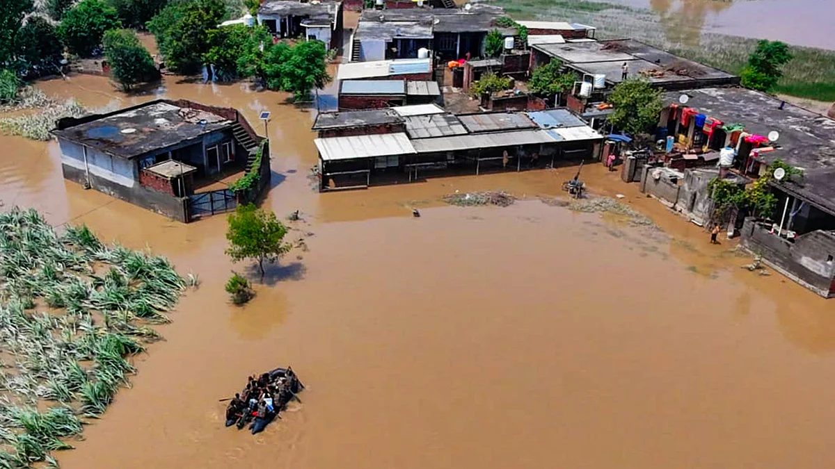 Partially submerged houses in flood-ravaged Gurdaspur