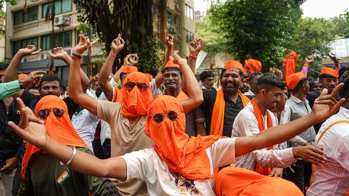 Pro-Maratha quota supporters at a protest in Mumbai, 30 Aug 2025 (photo: PTI)