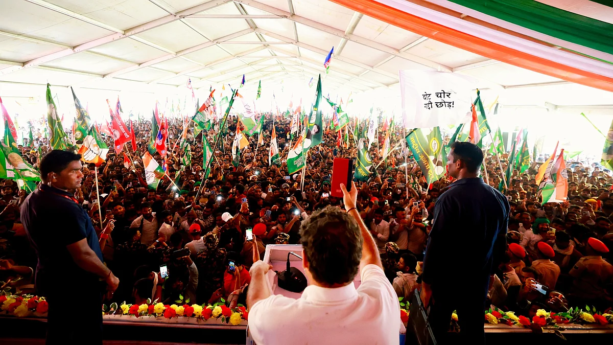 A Voter Adhikar Yatra gathering