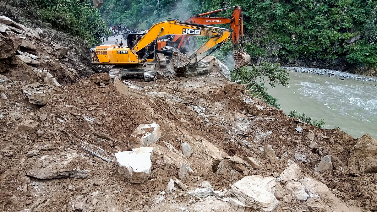 Repair and restoration work underway after a landslide in Mandi district