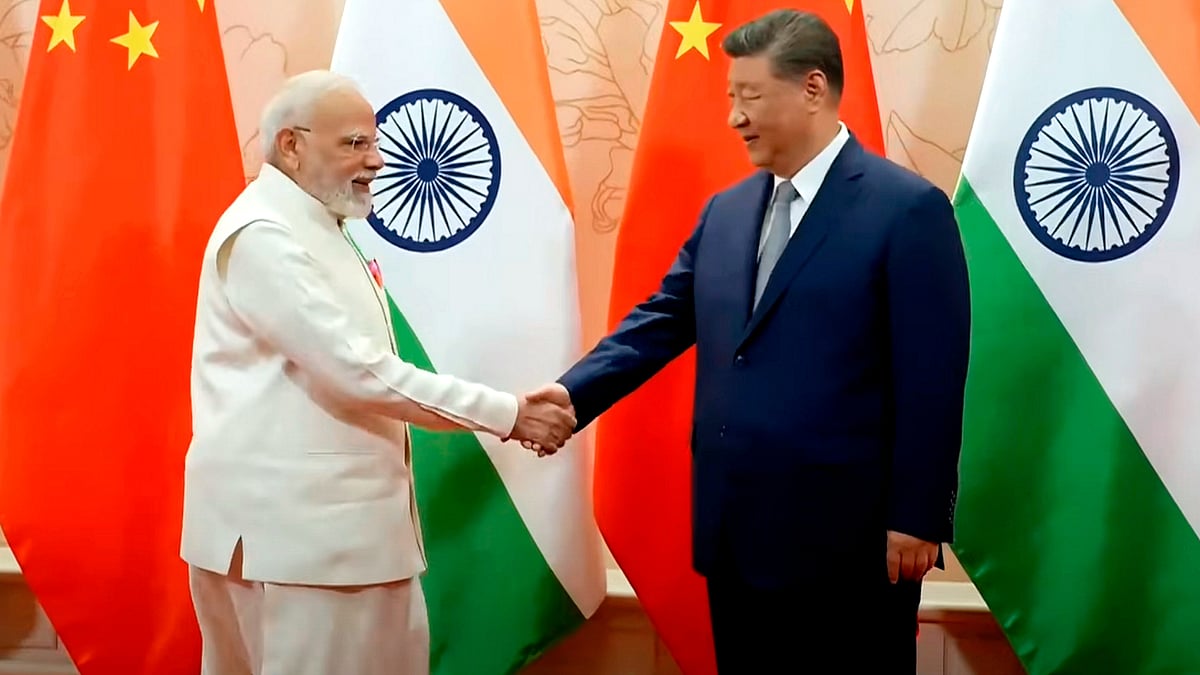 Narendra Modi with Xi Jinping during a meeting in Tianjin, China