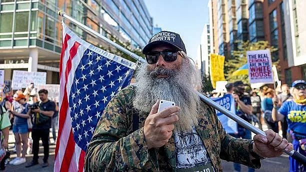 A demonstrator on Labour Day