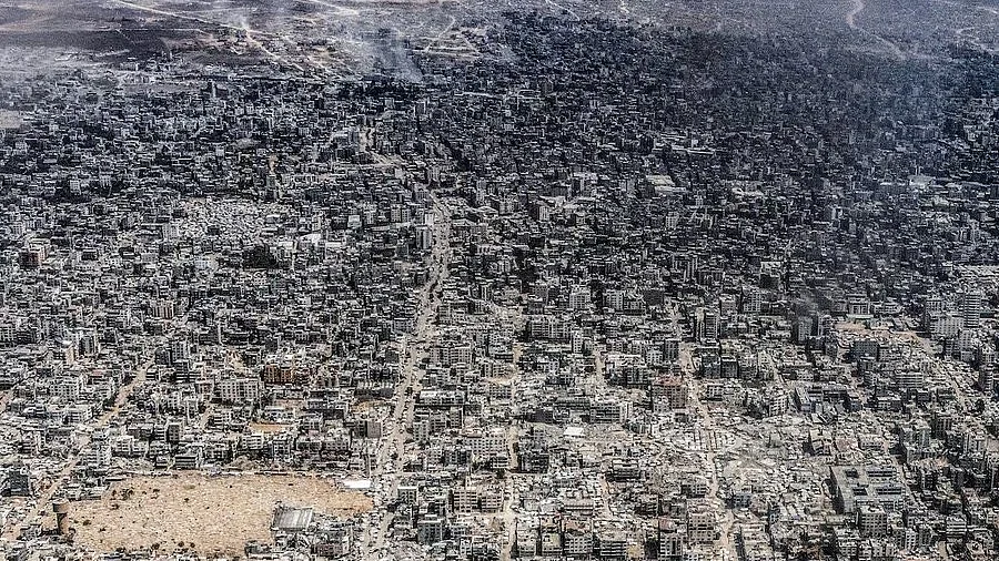 An aerial shot of Gaza City from early August, already in the shadow of death.