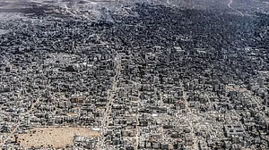 An aerial shot of Gaza City from early August, already in the shadow of death.