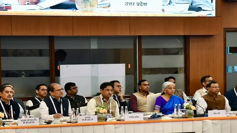 Finance minister Nirmala Sitharaman with other officials