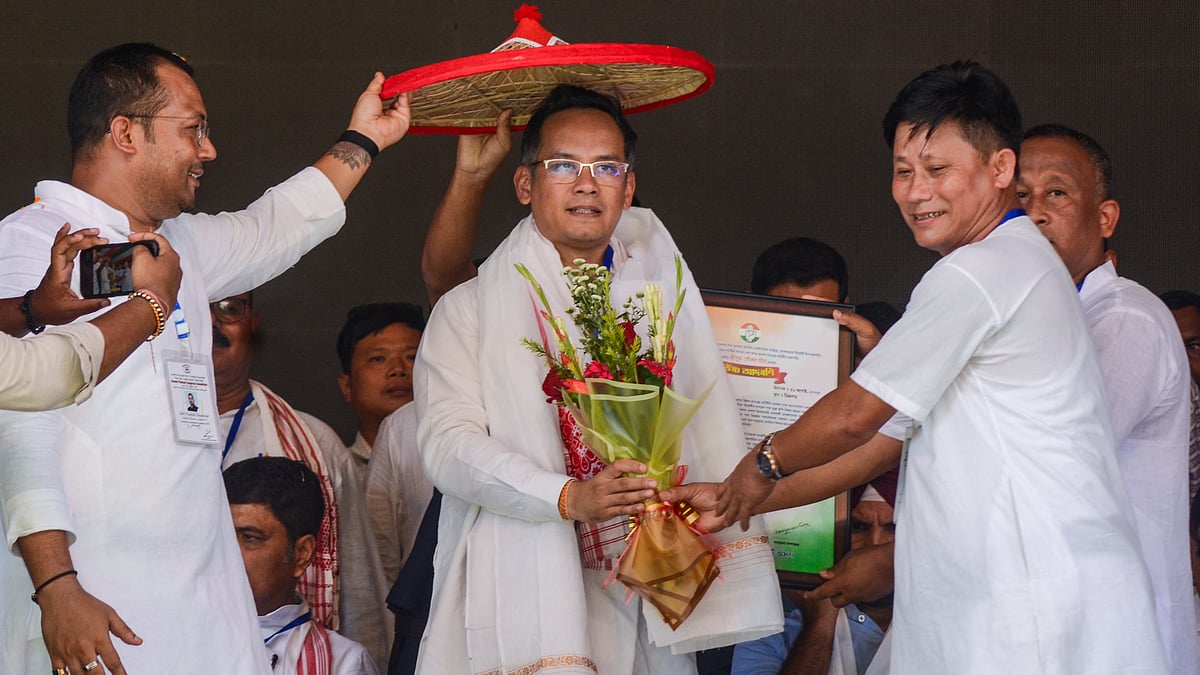 Gaurav Gogoi being felicitated by party workers in Dibrugarh