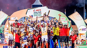 Captain Harmanpreet Singh with jubilant teammates after regaining the Asia Cup