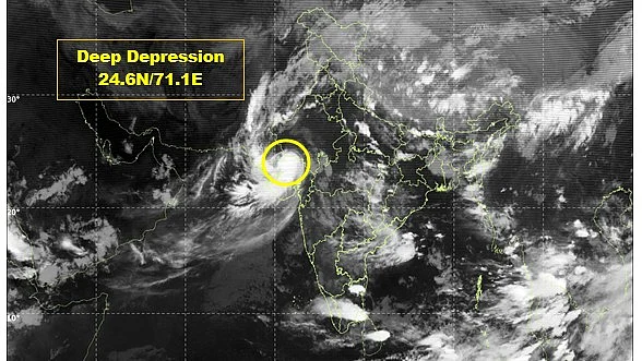 IMD map highlights the deep depression bringing heavy rains to Gujarat.