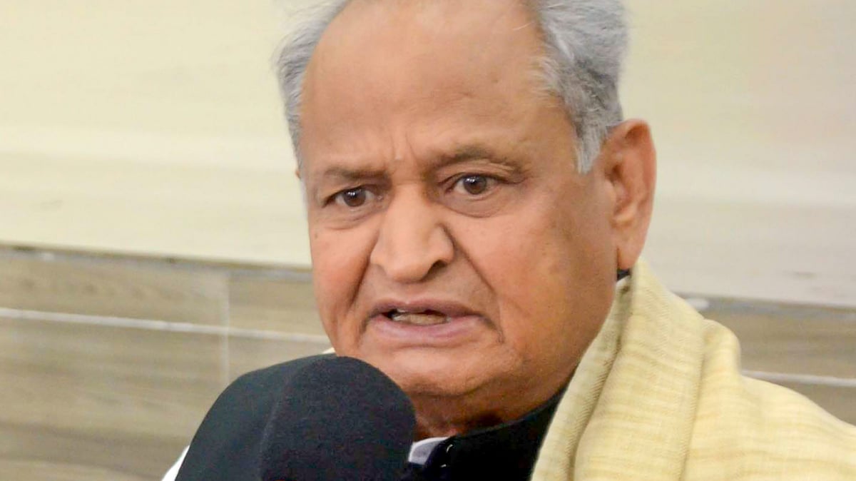 Ashok Gehlot addresses a press conference