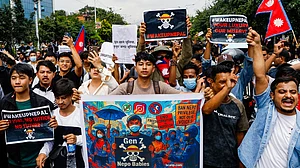 Students on the streets of Kathmandu, 8 Sept