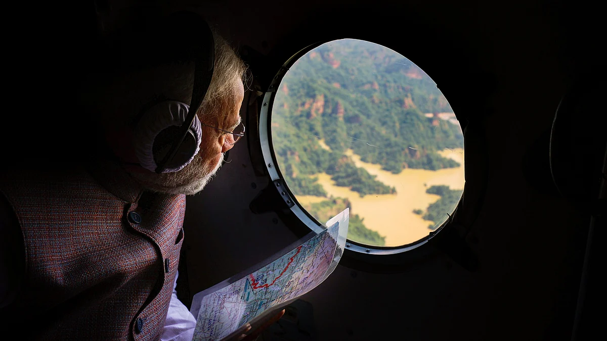 PM Modi conducts an aerial survey of flood and landslide-affected areas in Himachal Pradesh