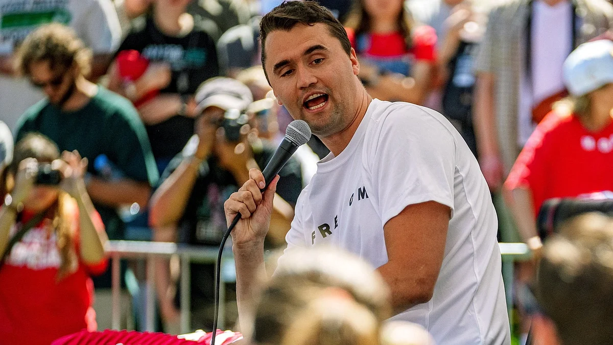 Turning Point USA founder Charlie Kirk addresses students at Utah Valley University
