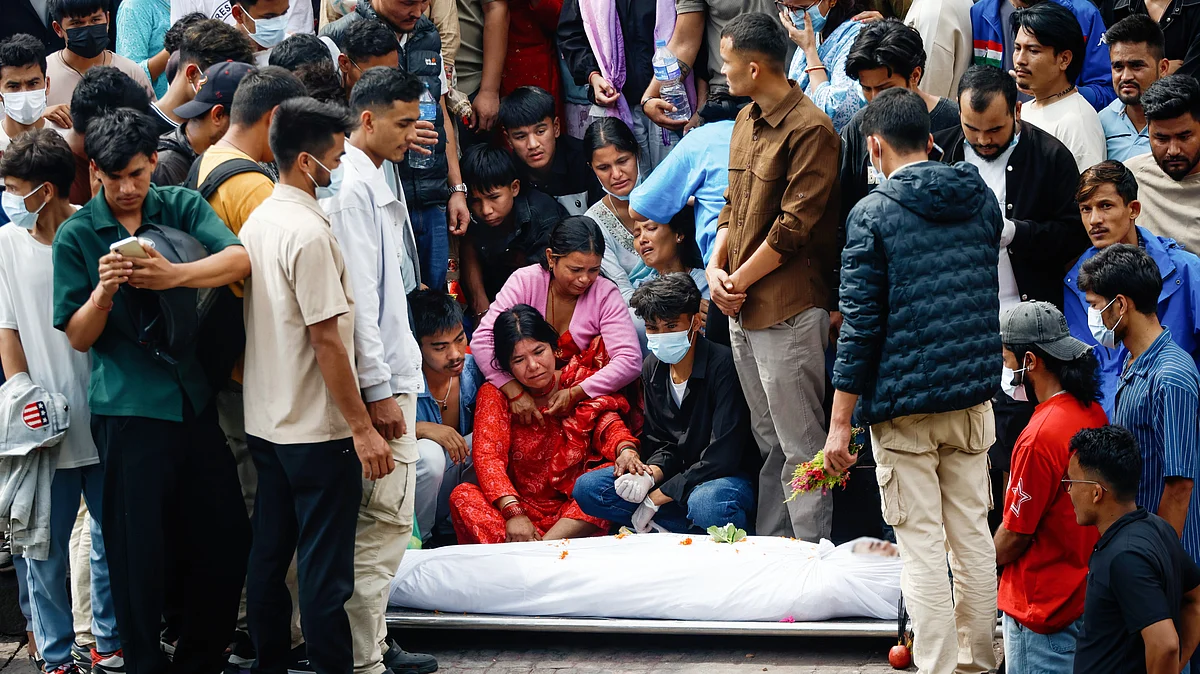 Mourners at the funeral of a youth who died in the protests, in Kathmandu