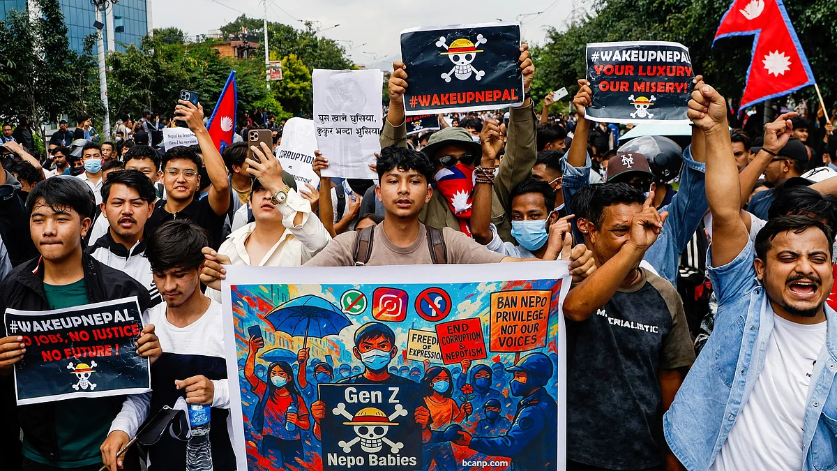 Students on the streets of Kathmandu on 8 September 2025 (photo: PTI)