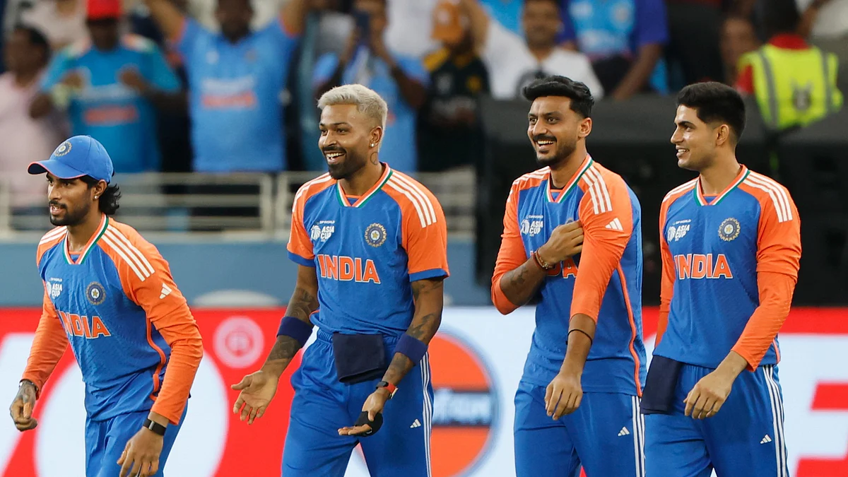 An elated Team India after beating Pakistan in Asia Cup clash in Dubai on Sunday