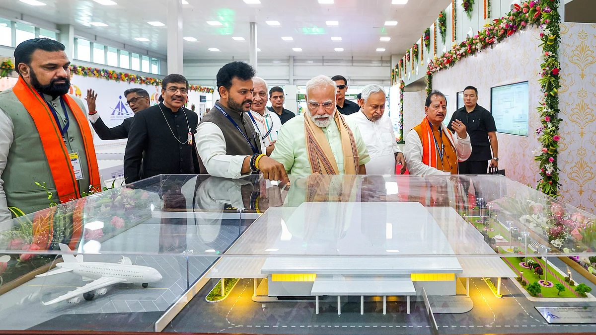 PM Modi with CM Nitish Kumar and others at the opening of a new terminal in Purnea airport