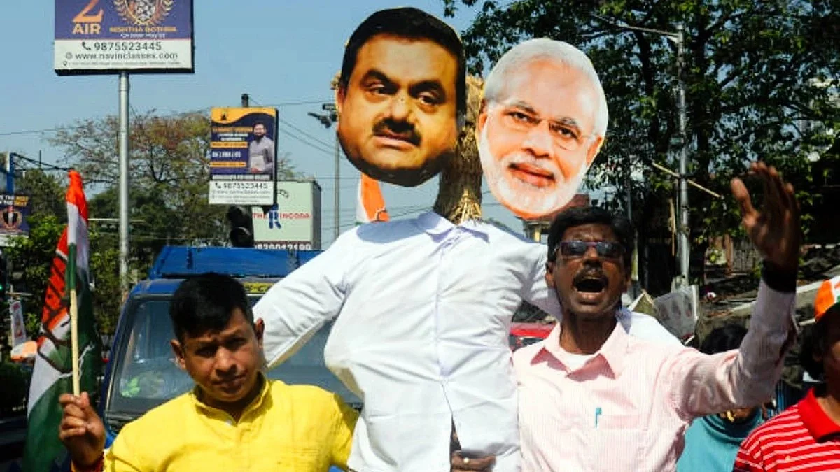 File photo of a Congress protest against the Adani Group