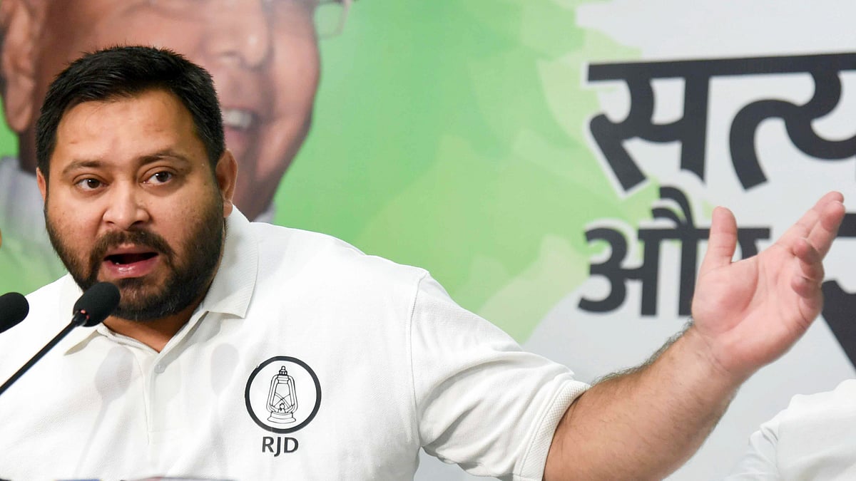 Tejashwi Yadav addresses a press conference in Patna on 15 September