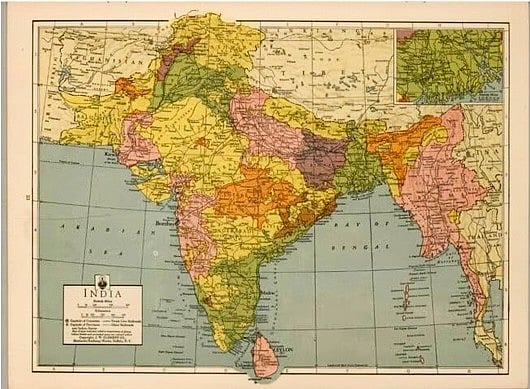 A map of British India with its princely states