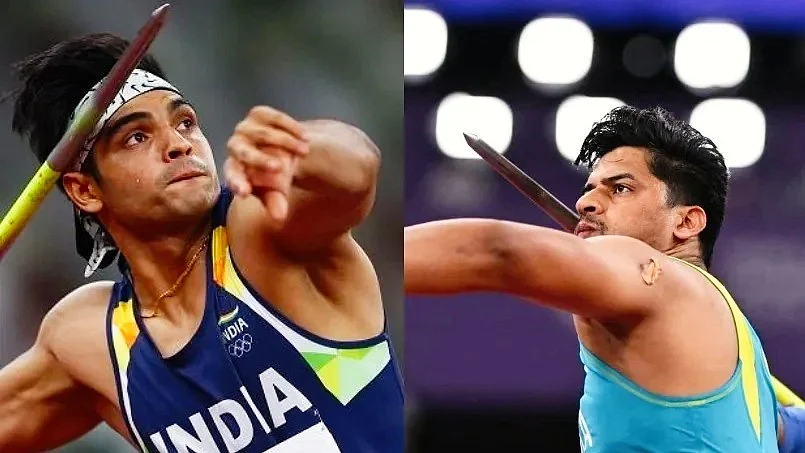 Neeraj Chopra (left) and Sachin Yadav