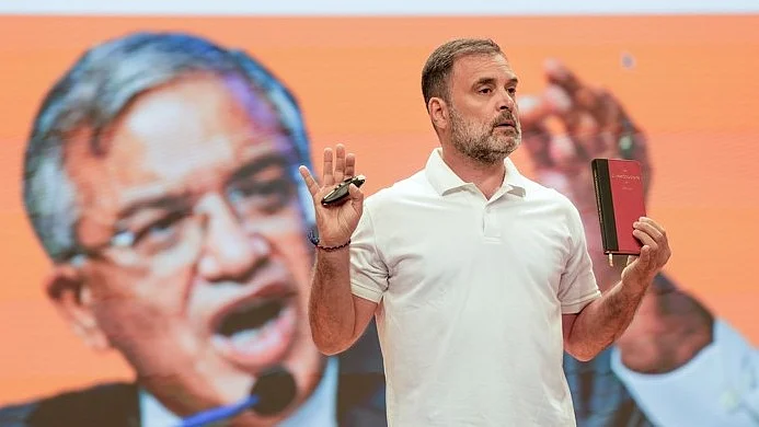 Rahul Gandhi addresses a press conference in New Delhi on 18 September