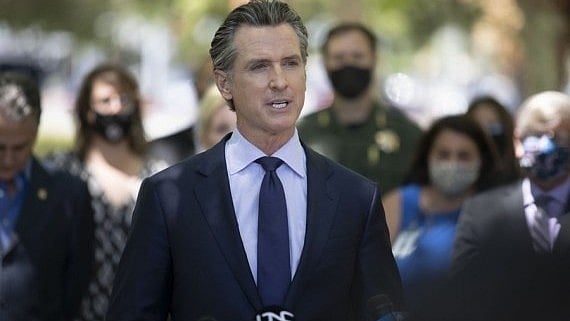 California governor Gavin Newsom talks to media in San Jose