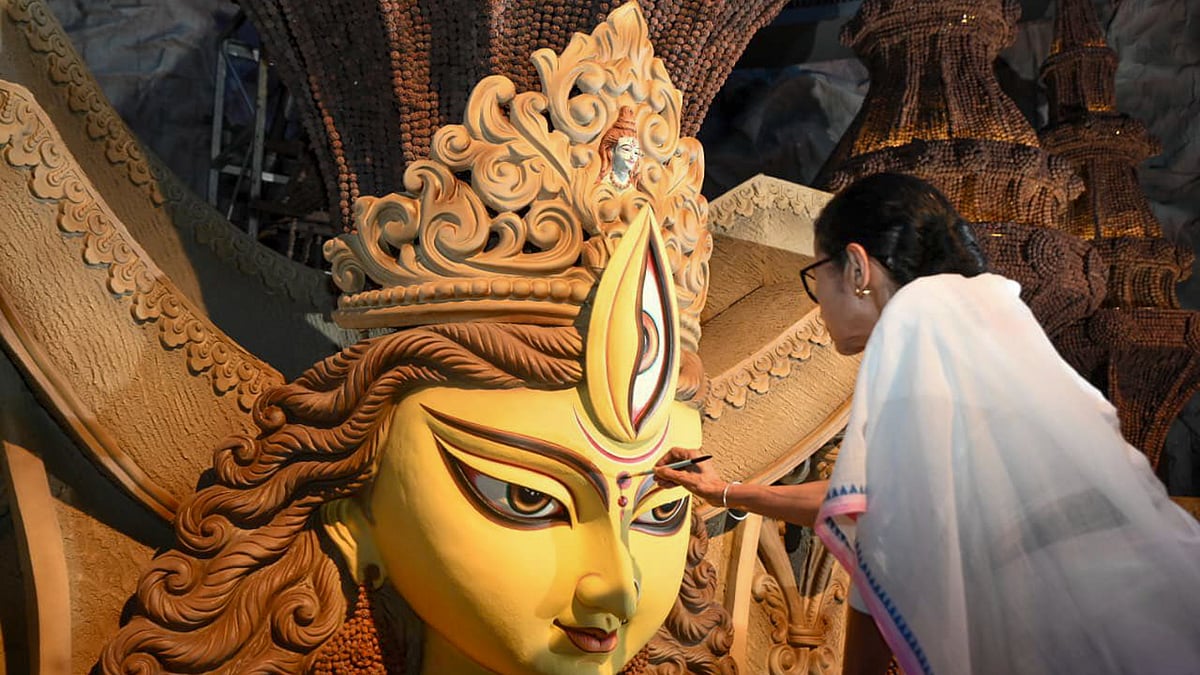 Mamata Banerjee inaugurates the Chetla Agrani Durga Puja pandal, in Kolkata