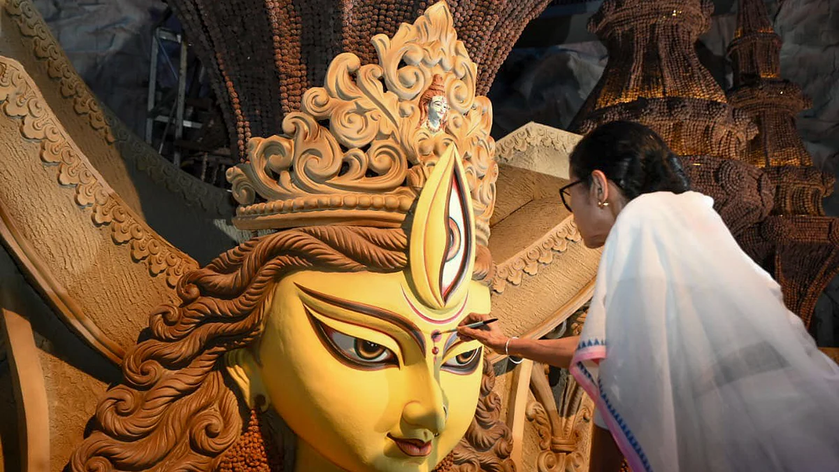 Mamata Banerjee inaugurates the Chetla Agrani Durga Puja pandal, in Kolkata