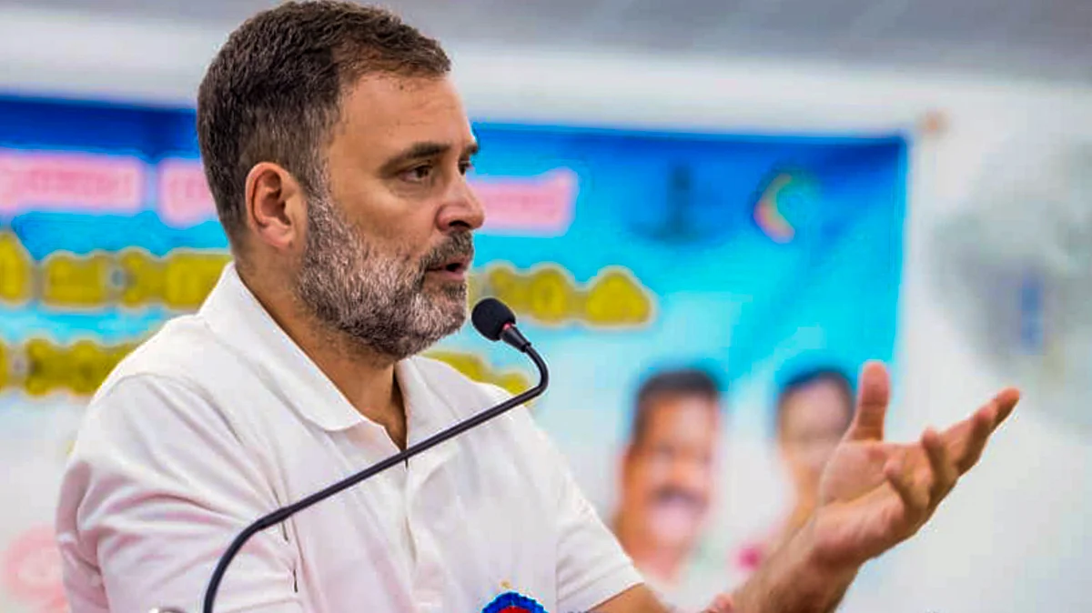 Rahul Gandhi speaks during an event in Wayanad