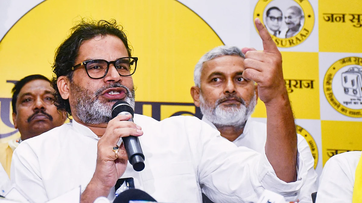 Jan Suraaj chief Prashant Kishor at a press conference, in Patna, 19 Sept