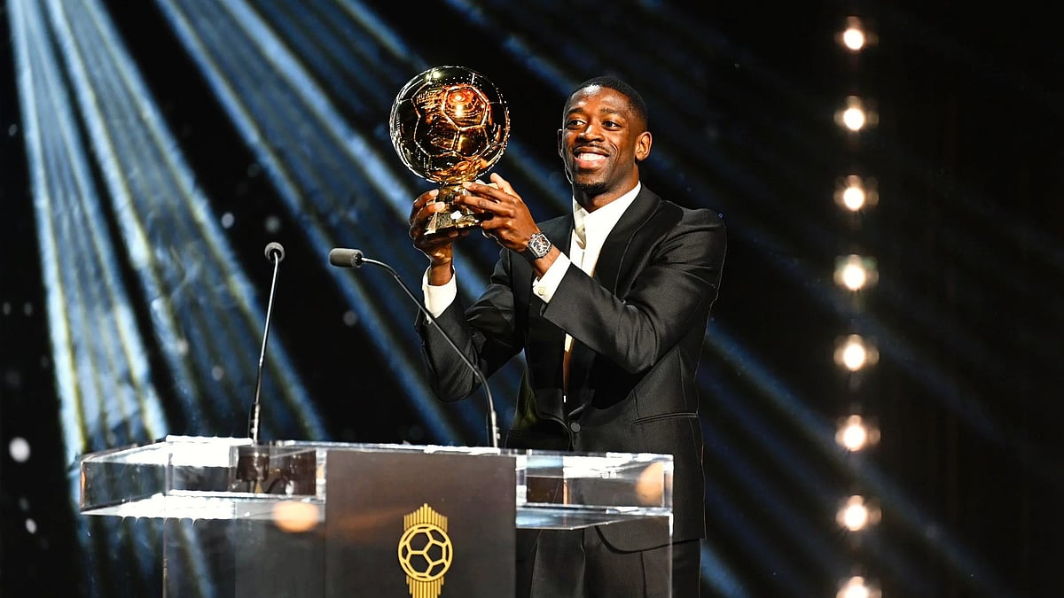 Dembele with the Ballon d'Or in Paris on Monday 