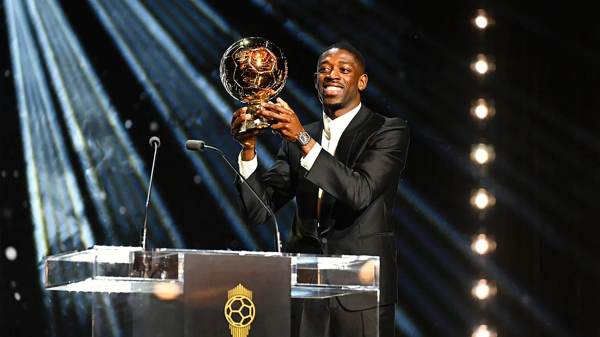 Dembele with the Ballon d'Or in Paris on Monday