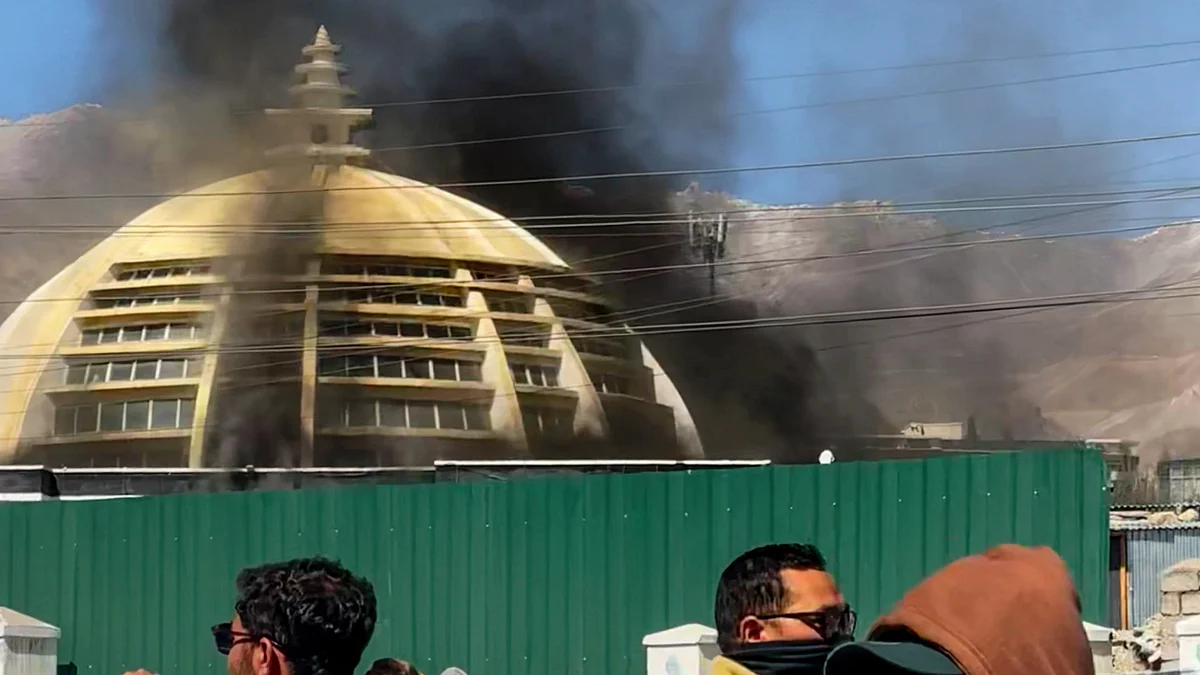 The burning Council Secretariat, in Leh, 24 Sept
