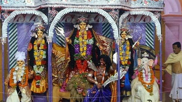 Durga at the Durgabari in Agartala, Tripura, hides 8 of her 10 arms, loves her non-veg bhog prasad