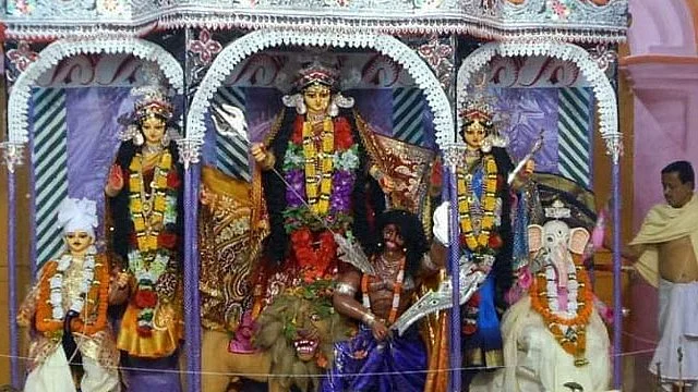 Durga at the Durgabari in Agartala, Tripura, hides 8 of her 10 arms, loves her non-veg bhog prasad