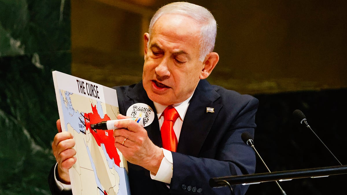 Benjamin Netanyahu and his map at the 80th UNGA