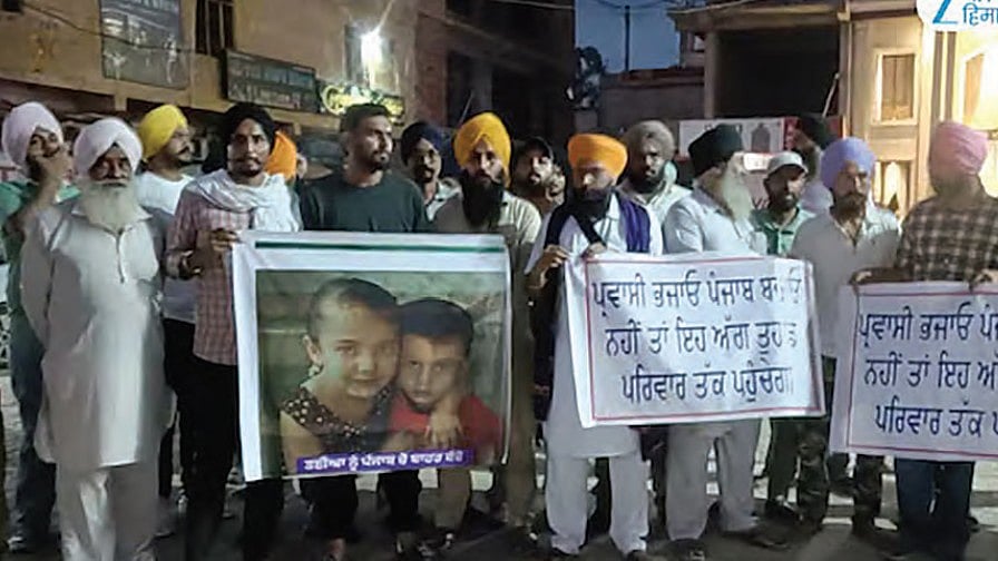 An anti-migrant protest in Kurali after the Hoshiarpur incident