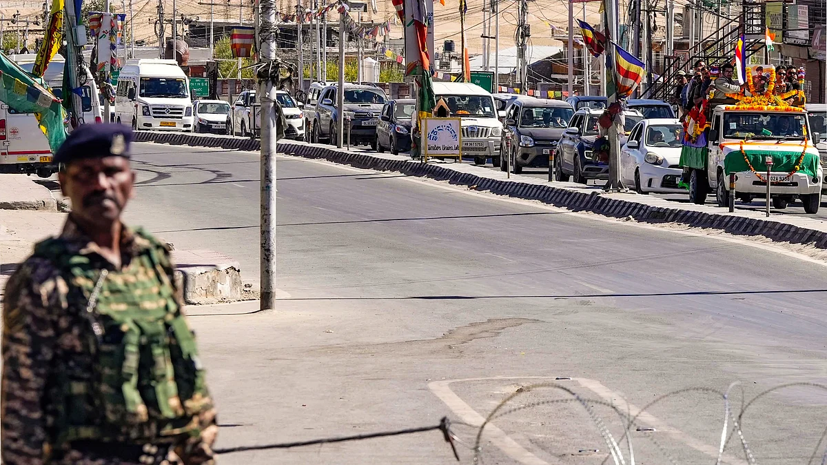 Funeral procession of Tsewang Tharchin who was killed in the recent violence, in Leh