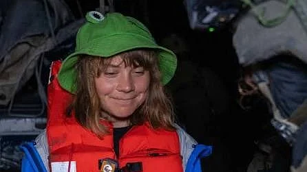 Greta Thunberg with IDF officials on the flotilla