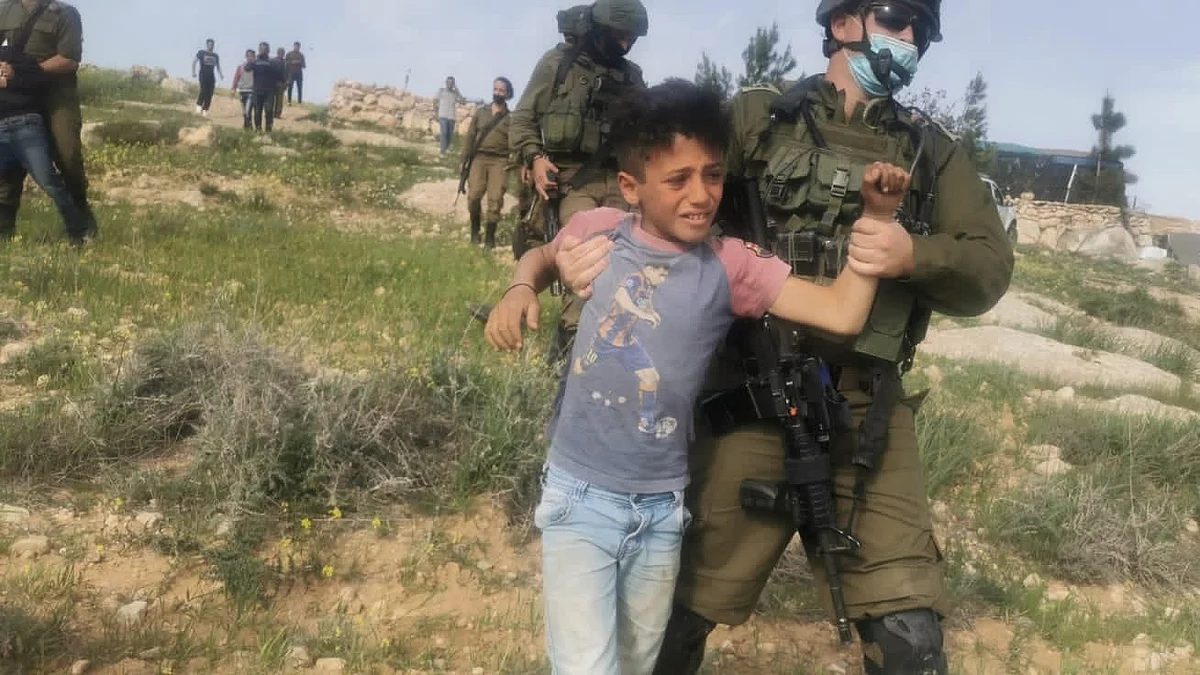 This image of children being ‘detained’ by the IDF in the West Bank is from 2021